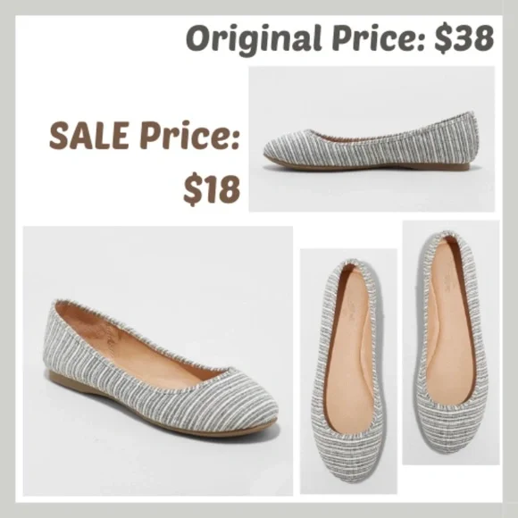 Linen Ballet Flats (Universal Thread, Blue & White) - Picture 2 of 2